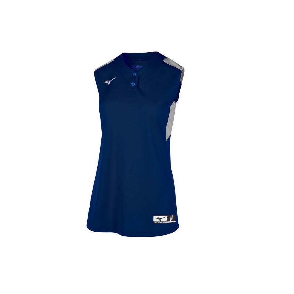 Jerseys Mizuno Aerolite 2-Button Sleeveless Mujer Azul Marino/Gris Outlet EBRW-18436